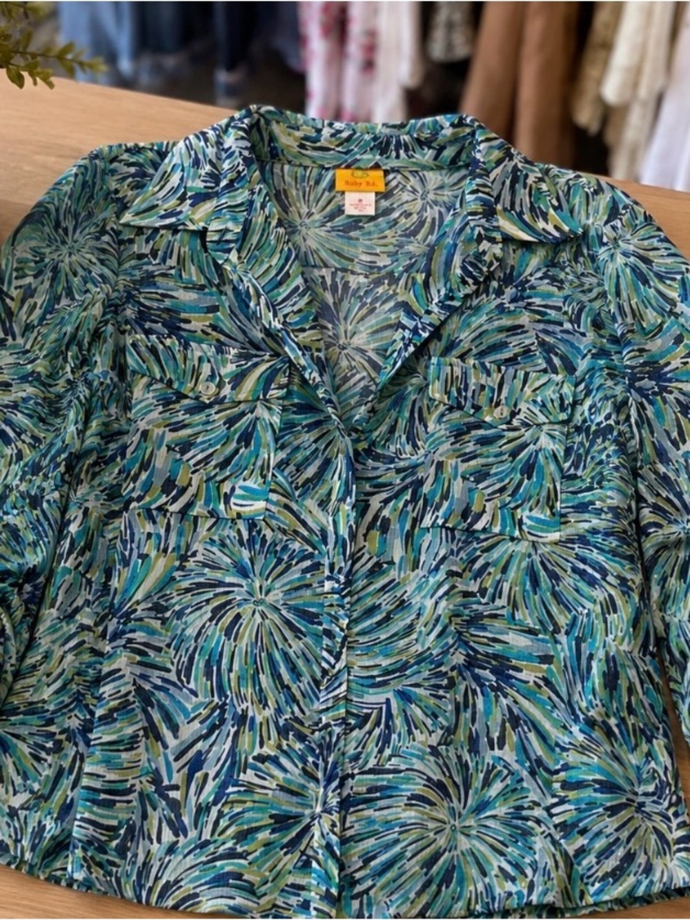 Ruby Rd. Blue Multi Floral-Print Button Front Blouse - Picture 2 of 2